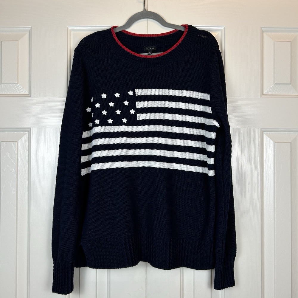 Talbots Navy Blue Patriotic American Flag Sweater